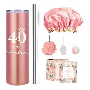 Meant2tobe 40th Birthday Gift Set for Women 20oz Tumbler Candle Bath Bomb Pumice